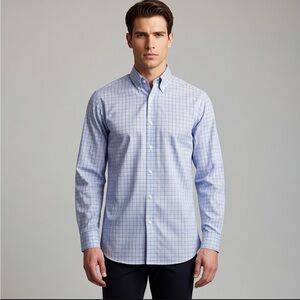 Michael Kors Mens Blue Checkered Button Down Shirt 100% Cotton 15 1/2 32/33